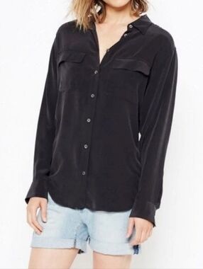 2 EQUIPMENT SILK BUTTON DOWN SHIRTS BLACK AND WHITE HEARTS / BLACK